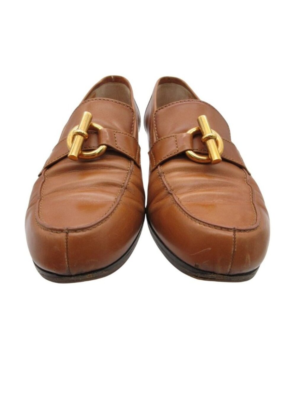 Hermes Loafers Glenan Chaine D'ancre Gold Moccasins Leather Shoes Light Brown